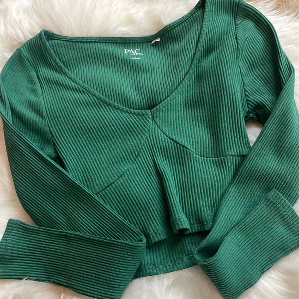 Pac cares cropped long sleeve heart neck top
